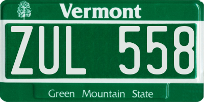 VT license plate ZUL558