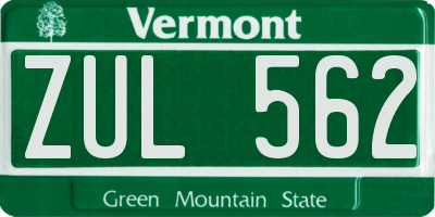 VT license plate ZUL562