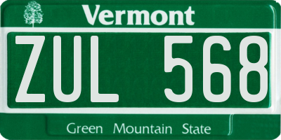 VT license plate ZUL568