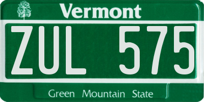 VT license plate ZUL575