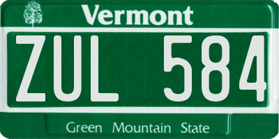 VT license plate ZUL584