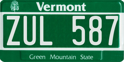 VT license plate ZUL587