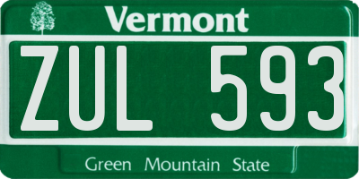VT license plate ZUL593
