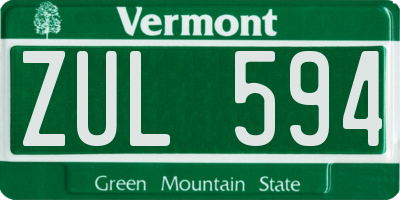VT license plate ZUL594