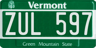 VT license plate ZUL597