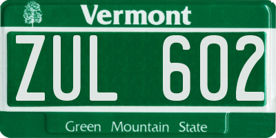 VT license plate ZUL602