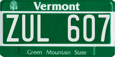 VT license plate ZUL607
