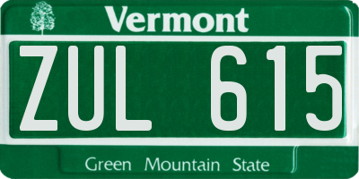 VT license plate ZUL615