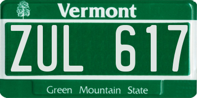 VT license plate ZUL617