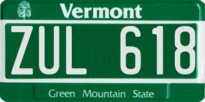 VT license plate ZUL618