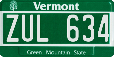 VT license plate ZUL634