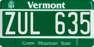 VT license plate ZUL635