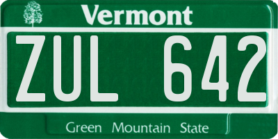 VT license plate ZUL642