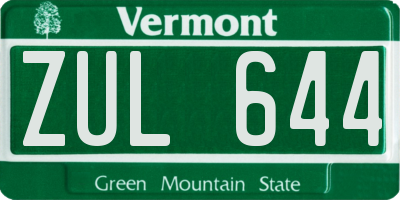 VT license plate ZUL644