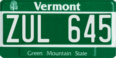 VT license plate ZUL645