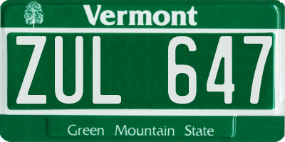 VT license plate ZUL647