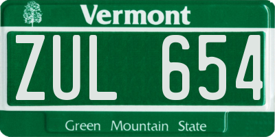 VT license plate ZUL654