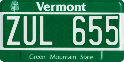 VT license plate ZUL655