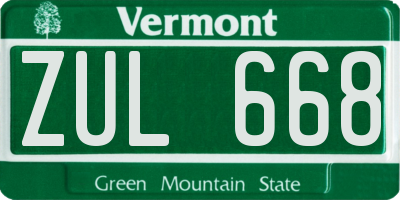 VT license plate ZUL668