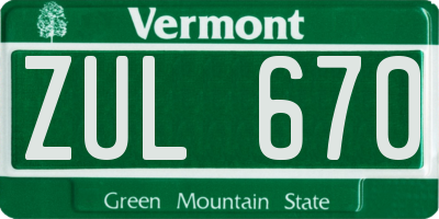 VT license plate ZUL670