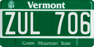 VT license plate ZUL706