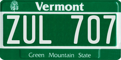 VT license plate ZUL707