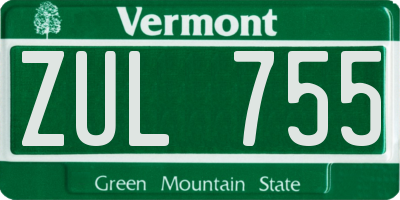 VT license plate ZUL755