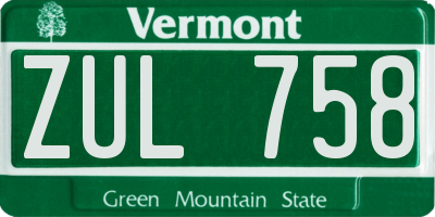 VT license plate ZUL758