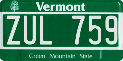 VT license plate ZUL759