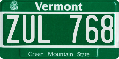 VT license plate ZUL768