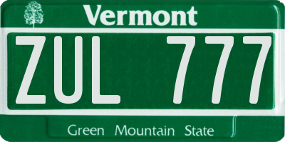 VT license plate ZUL777