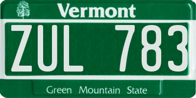 VT license plate ZUL783