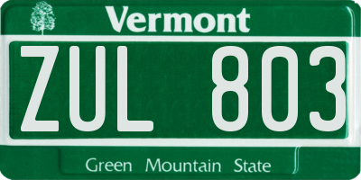 VT license plate ZUL803