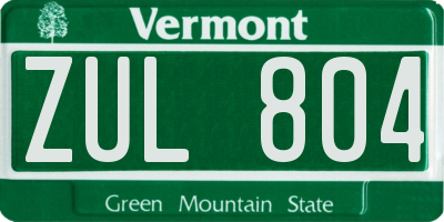 VT license plate ZUL804