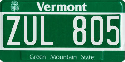 VT license plate ZUL805