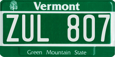 VT license plate ZUL807