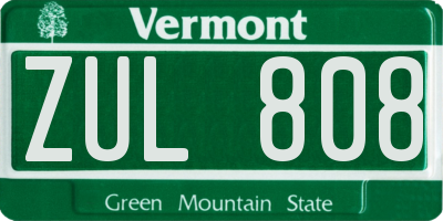 VT license plate ZUL808