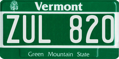 VT license plate ZUL820