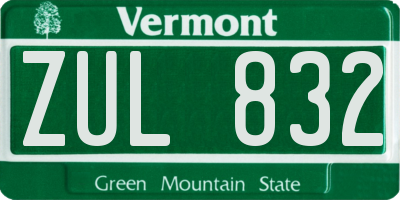 VT license plate ZUL832