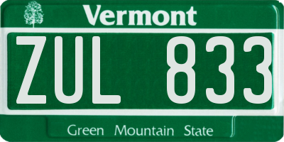 VT license plate ZUL833