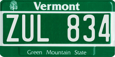 VT license plate ZUL834
