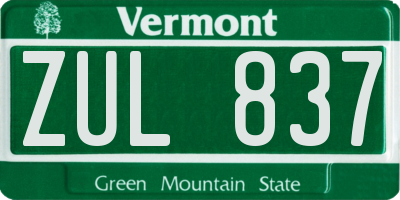 VT license plate ZUL837