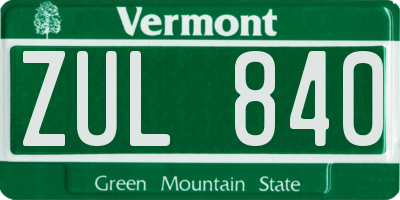 VT license plate ZUL840