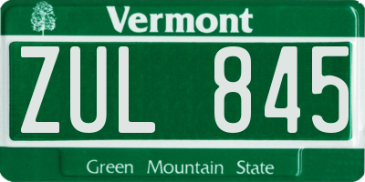VT license plate ZUL845