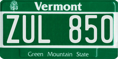 VT license plate ZUL850