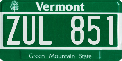 VT license plate ZUL851