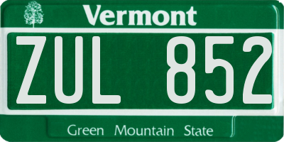 VT license plate ZUL852