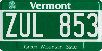 VT license plate ZUL853