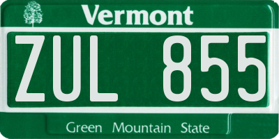 VT license plate ZUL855