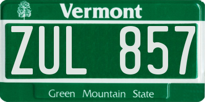 VT license plate ZUL857